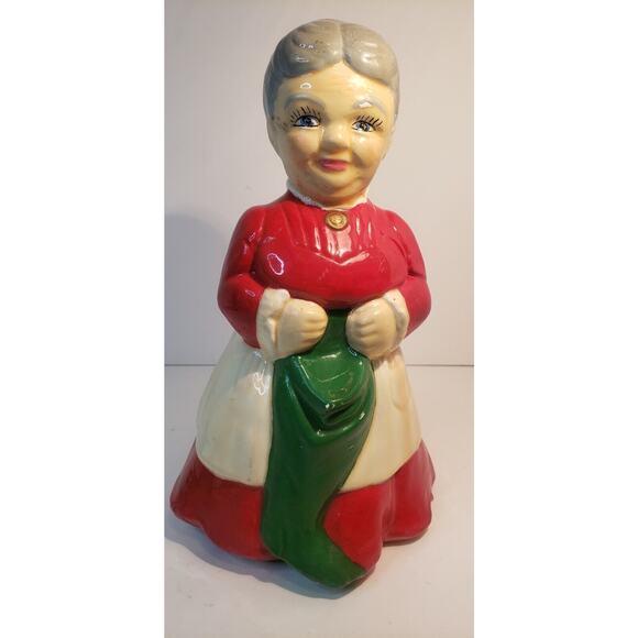Vintage Ceramic Mrs. Claus Figurine Hand Painted Holding Stocking 10" Holiday - Picture 1 of 16